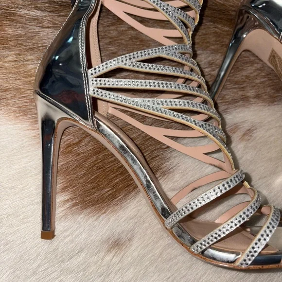 Aldo Silver Strappy High Heel Sandals - Picture 2 of 8